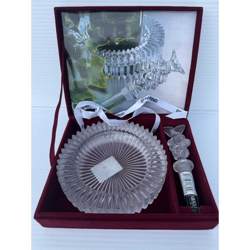 Vintage Mikasa Diamond Fire Champagne/Wine Set - Crystal Coaster & Grape Bottle